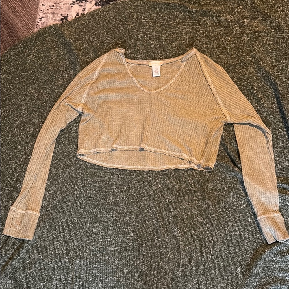 Olive Green V-Neck Crop Top